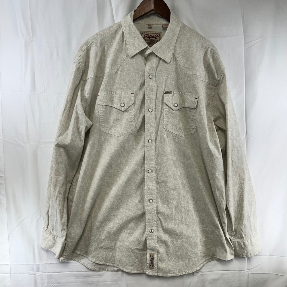 Rafter‎ C Western Shirt Mens XXL Tan Paisley Pearl Snap ProFlex45 Stretch L/S
